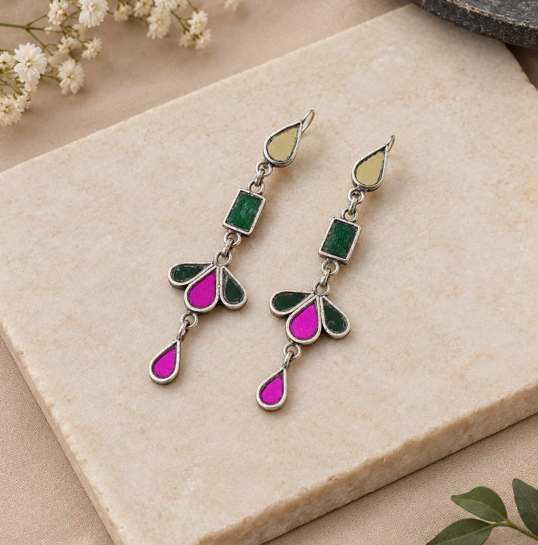Glass Pink Green Danglers