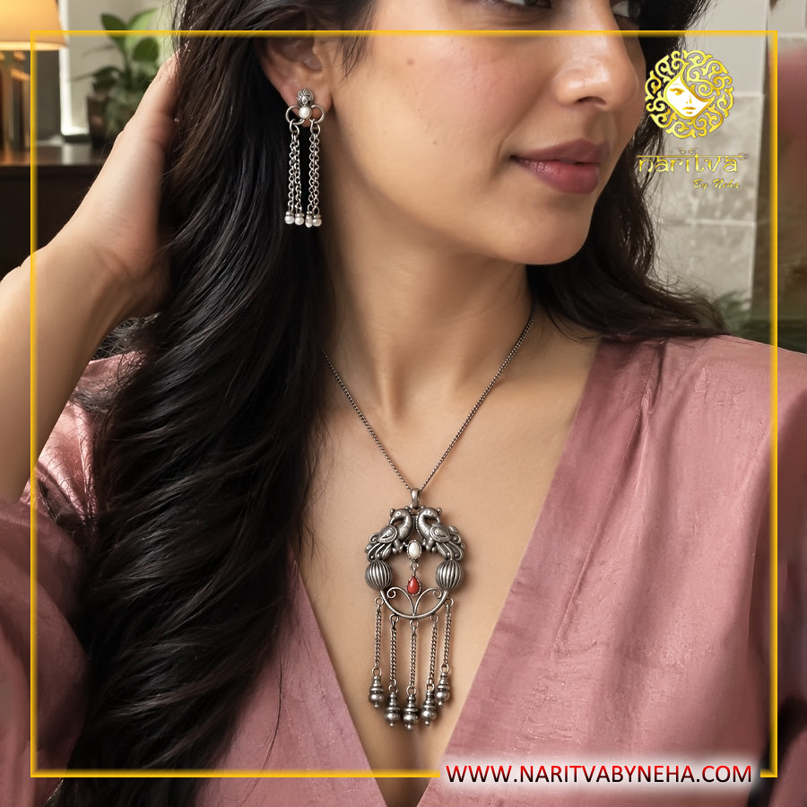 Peacock Latkan Earrings Necklace Set