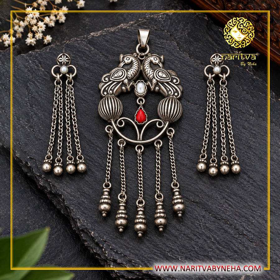 Peacock Latkan Earrings Pendant Set