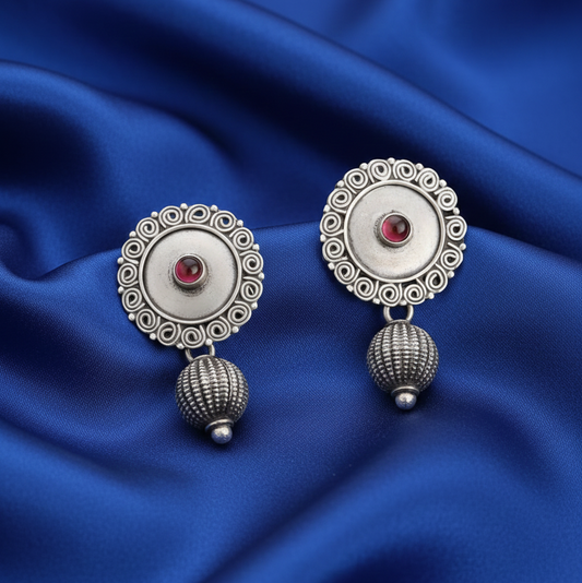 Red Stone Ball Earrings