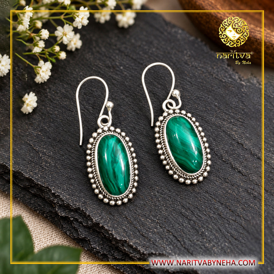 Malachite Fish Hook Earrings