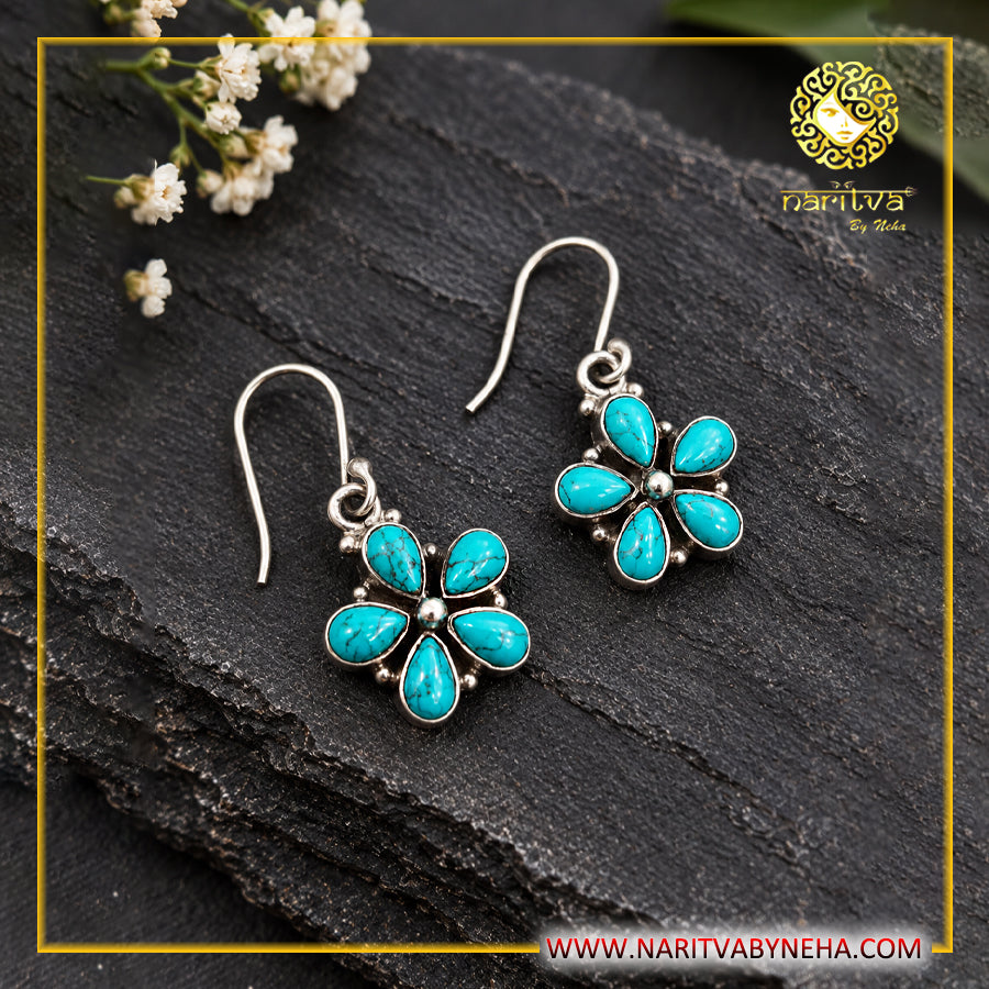Turquoise Flower Hook Earrings