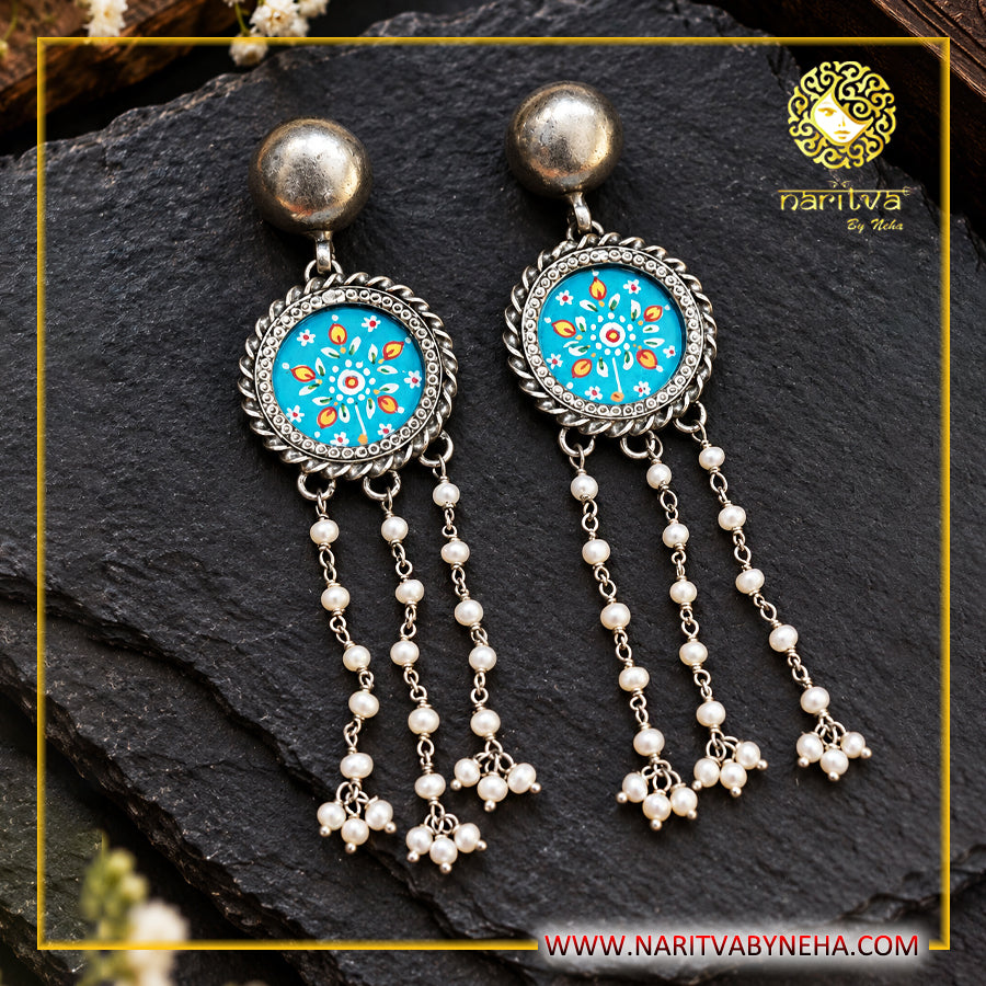 Light Blue Pearsl Hand Painted Earrings