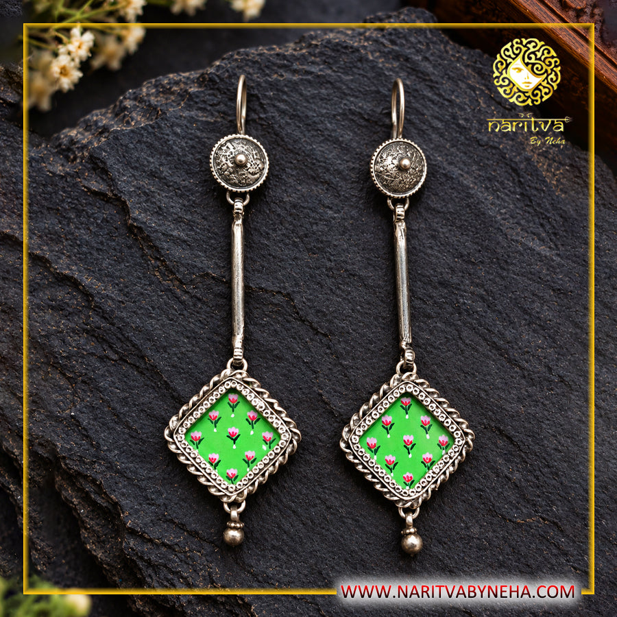 Green Stick Painted Earrings