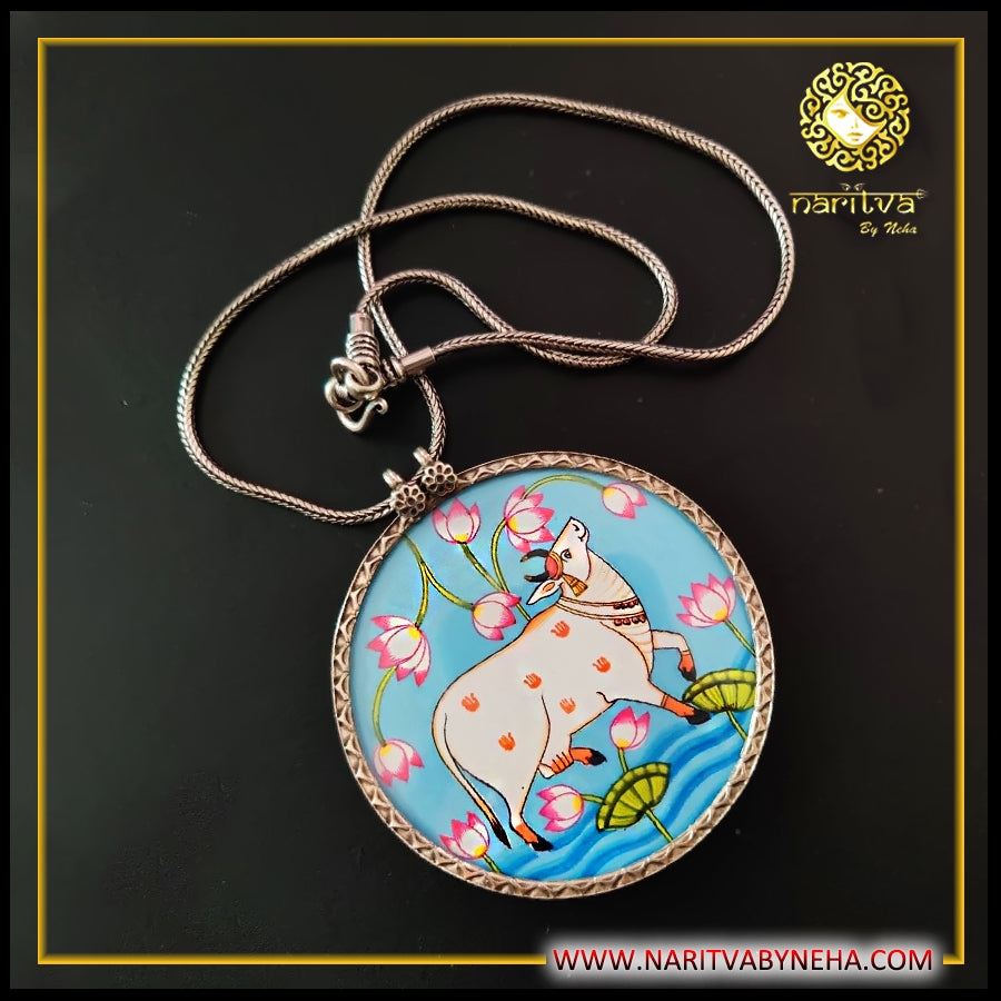 Light Blue Pichwai Painted Pendant