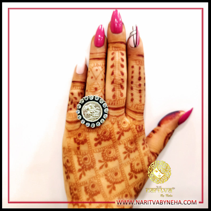 Silver Coin CZ ring