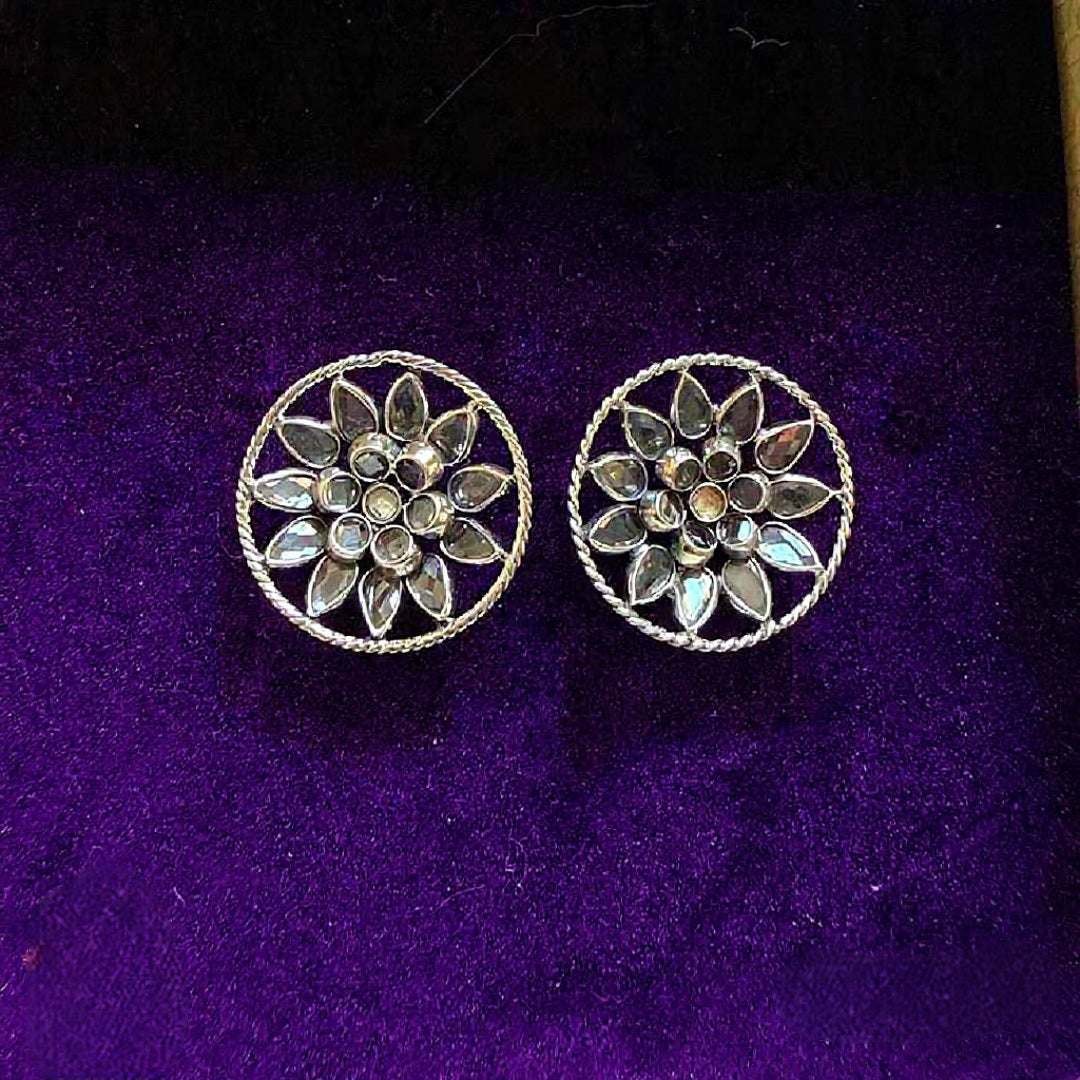 Polki silver Floral studs