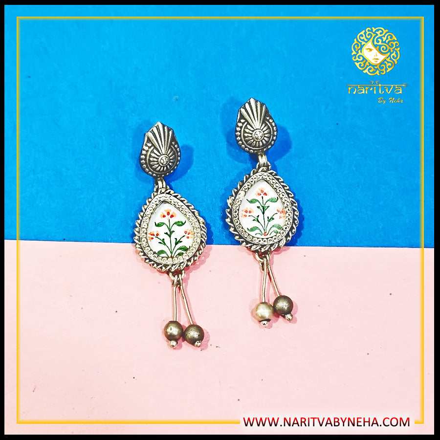 White Painted Earrings with Latkan