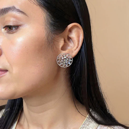 Silver Polki Floral studs