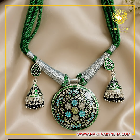 Black Meena Necklace and Jhumka