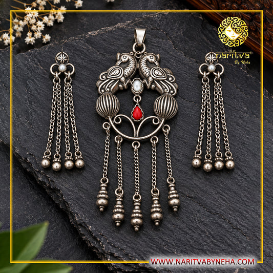 Peacock Latkan Earrings Pendant Set