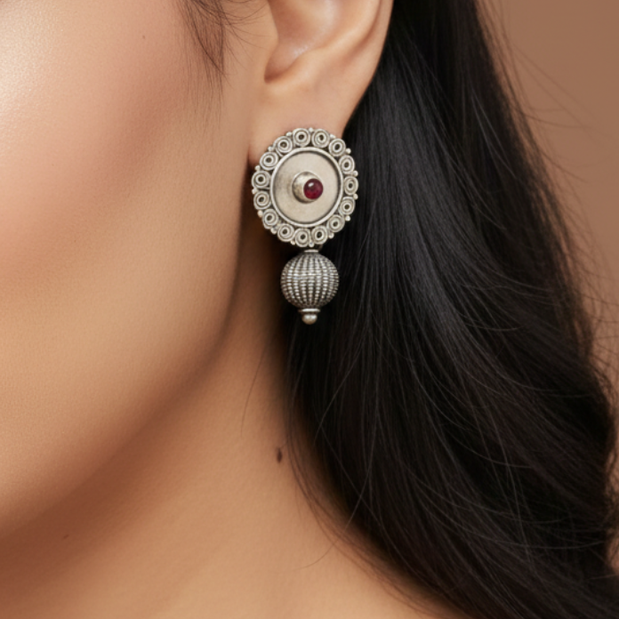 Red Stone Ball Earrings