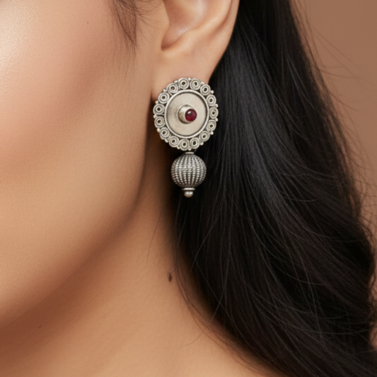 Red Stone Ball Earrings