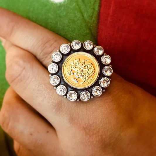 Golden Coin Zircon Ring