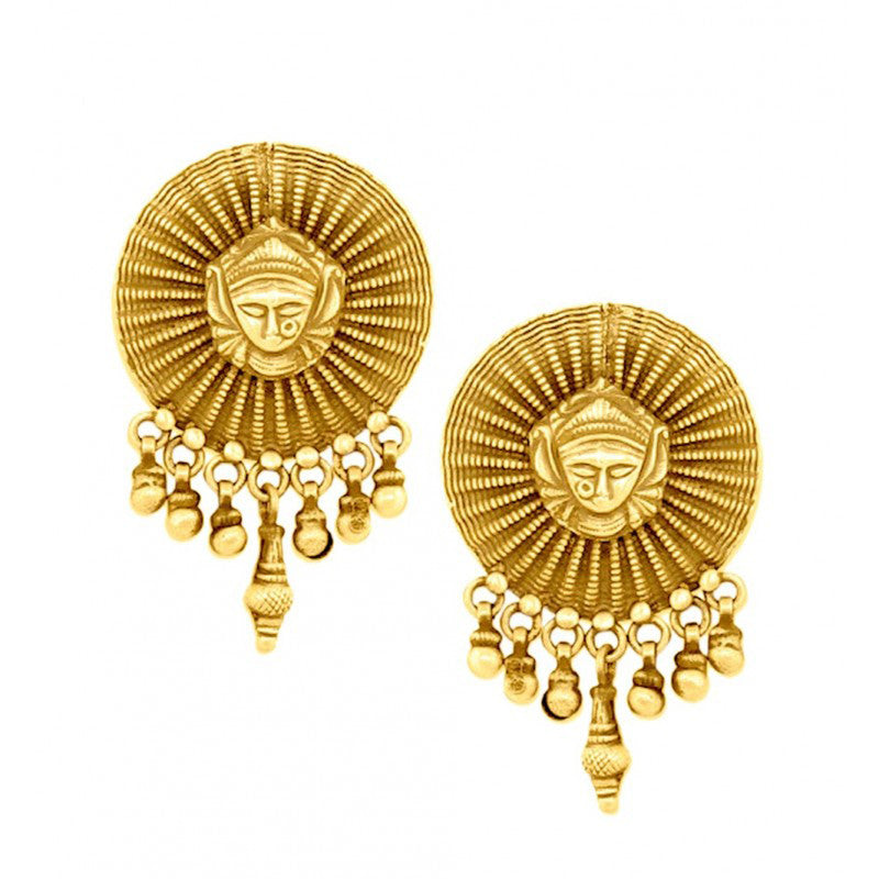 Durga Stud with ghungroo in gold polish