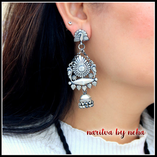 Peacock n Parrot Motif Pendulum Jhumka