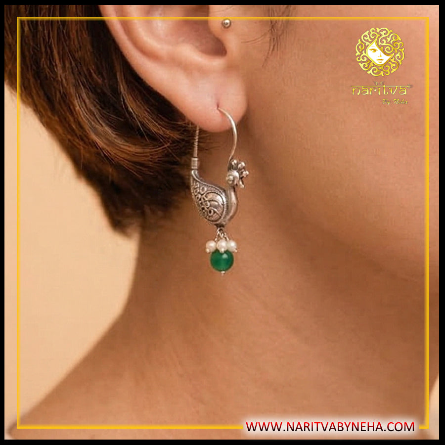 Peacock Hoops with Pearls and Emerald ball