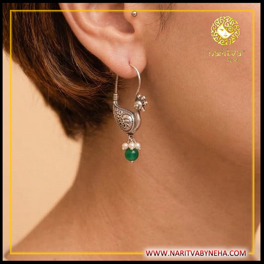 Peacock Hoops with Pearls and Emerald ball