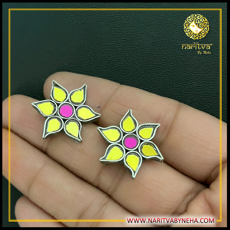 Yellow Pink Glass Studs