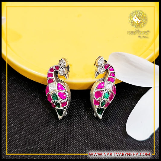 Peacock kundan studs