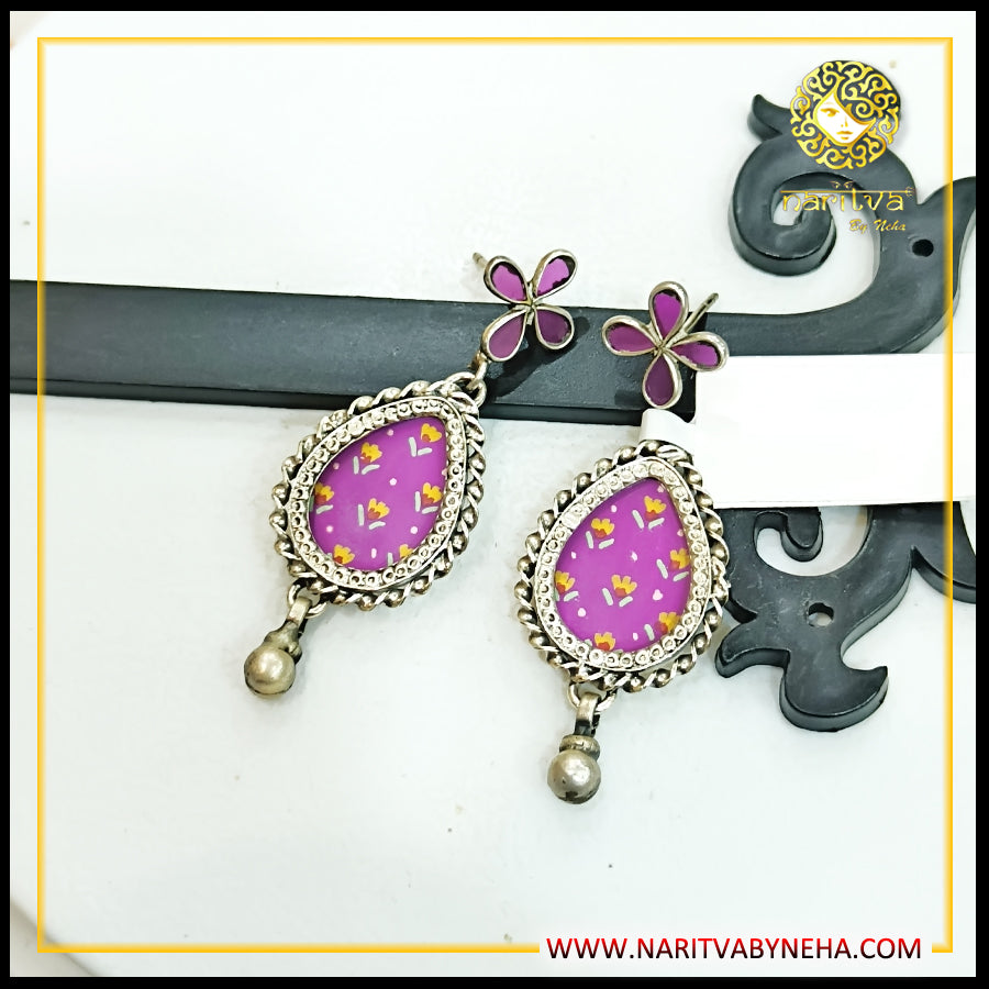 Magenta Color Painted Earrings