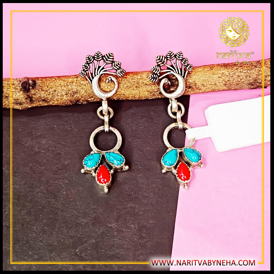 Turquoise Coral Peacock Earrings