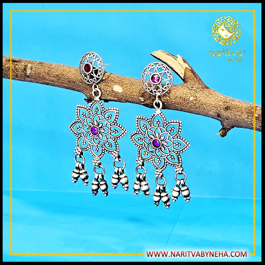 Ruby Stone Flower Earrings