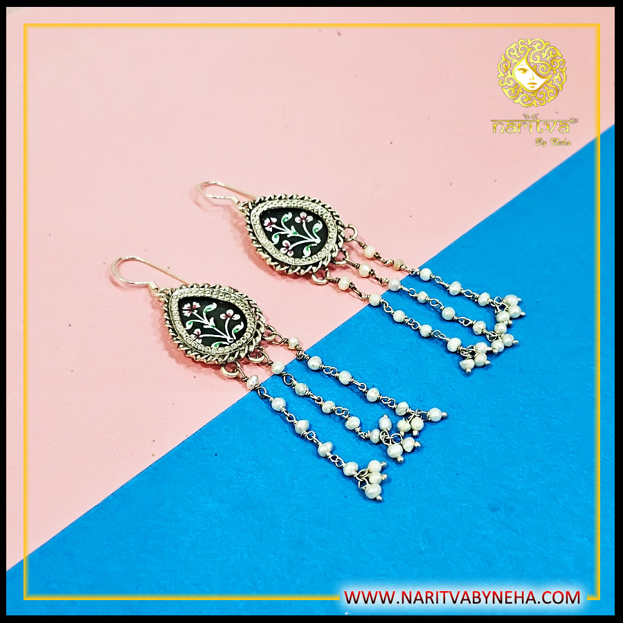 Black Painted Pearl Earrings