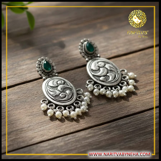 Chitai Green Stone Pearl Earrings