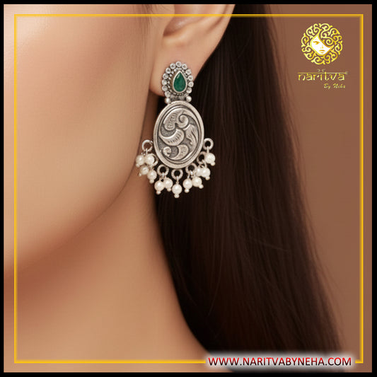 Chitai Green Stone Pearl Earrings