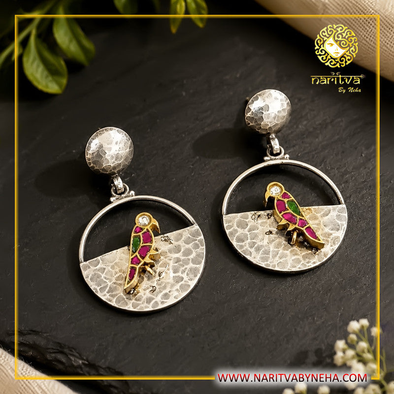 Kundan Bird Hammered Earrings