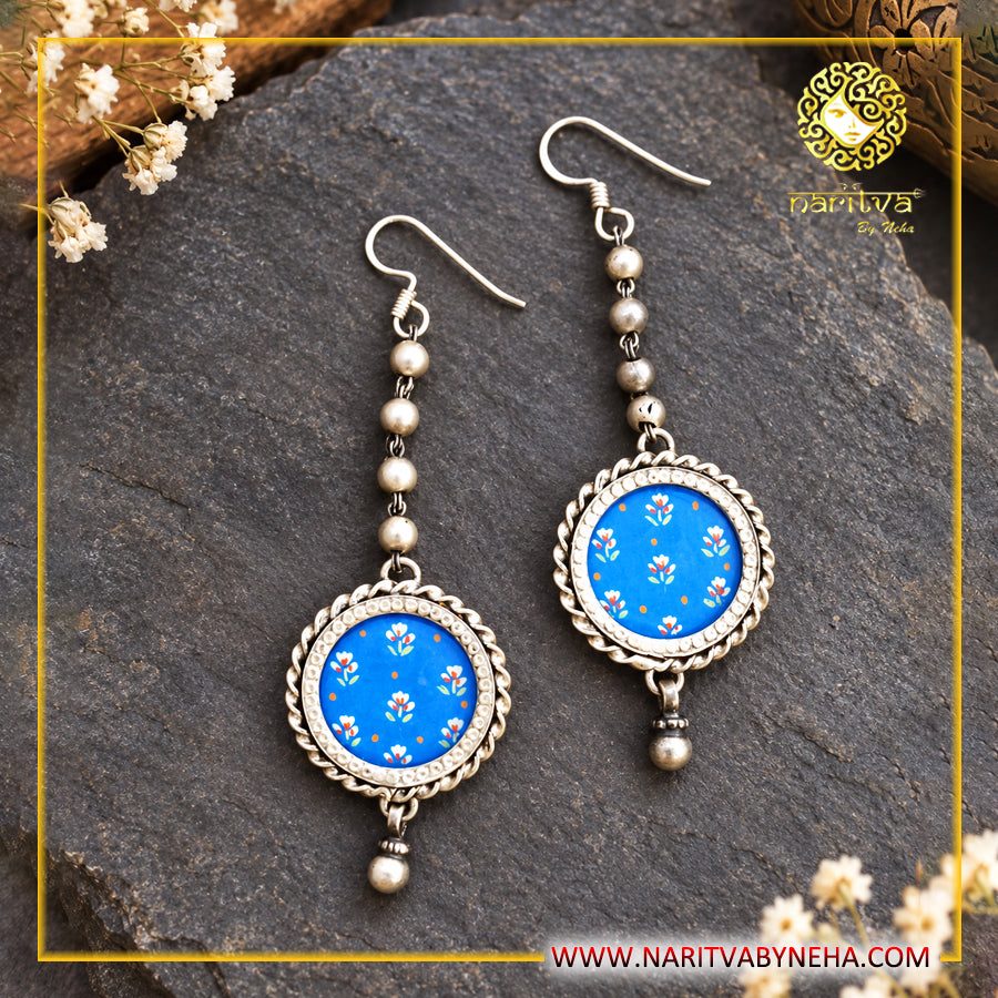Blue Painted Hook Chain Earrings