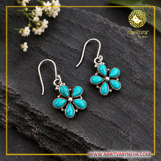 Turquoise Flower Hook Earrings