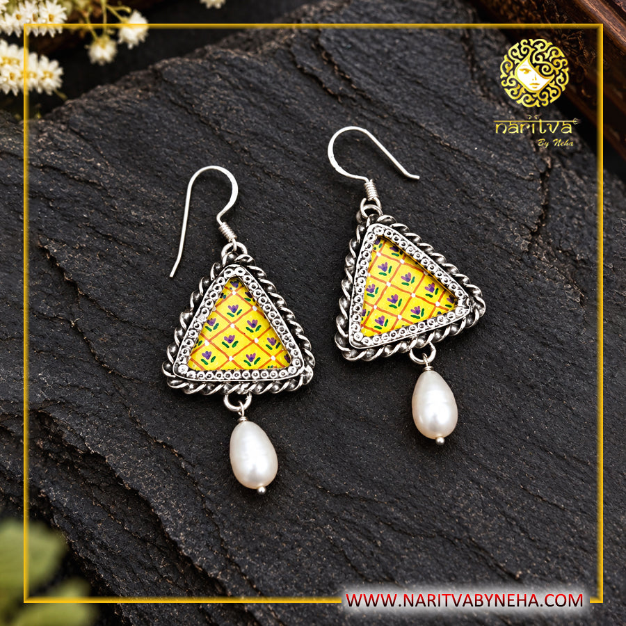 Yellow Painted Triangle Earrings