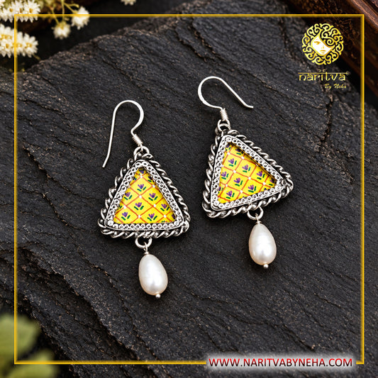 Yellow Painted Triangle Earrings