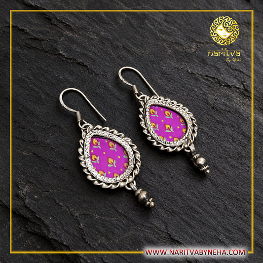 Fish Hook Magenta Painted Earrings