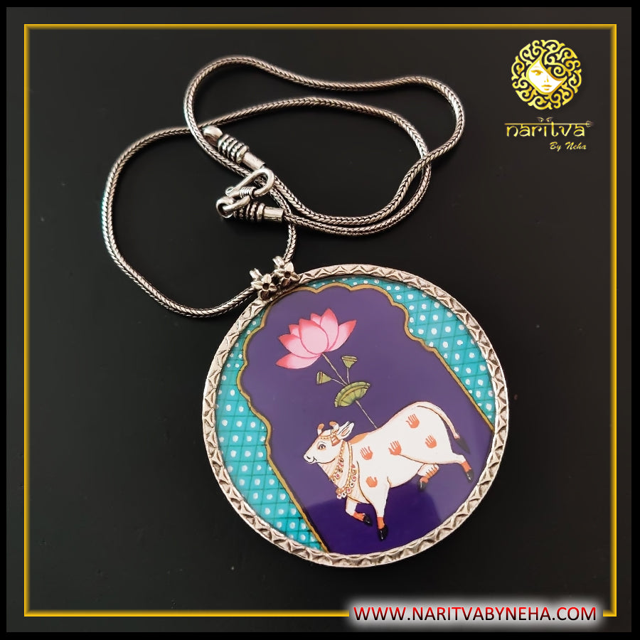 Dual Shade Blue Pichwai Painted Pendant