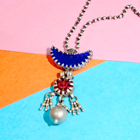 Blue Red Glass Necklace