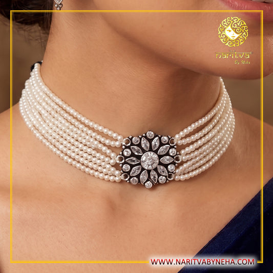 Zirconia Choker with Pearls