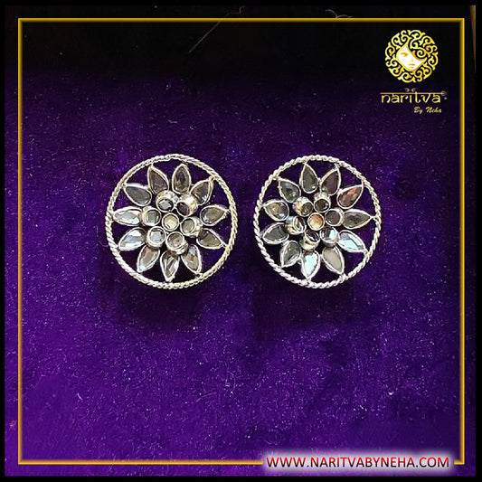 Silver Polki Floral studs