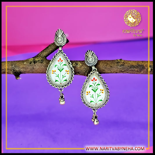 White HandPainted Earrings