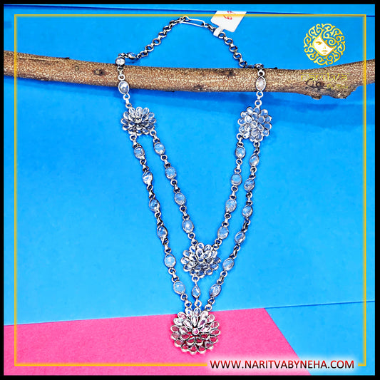 Flower statement layered necklace